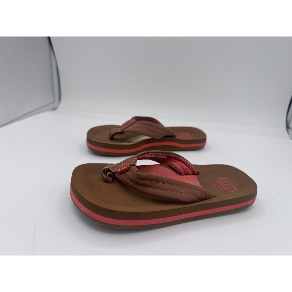 Reef Little Ahi Rainbow Flip Flop Sandals Girls Size 9/10 Brown Pink Thong